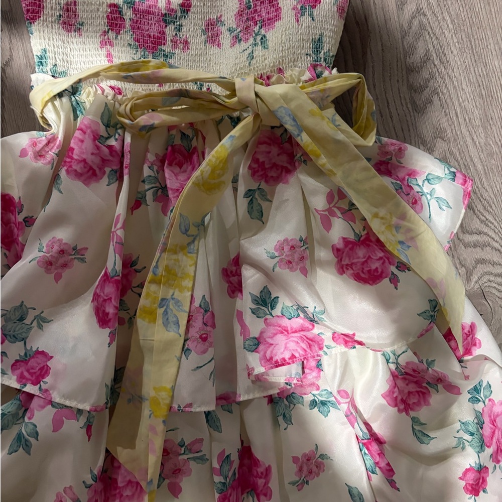 LoveShackFancy Floral Pink and Cream Kids Dress - Picture 2 of 3
